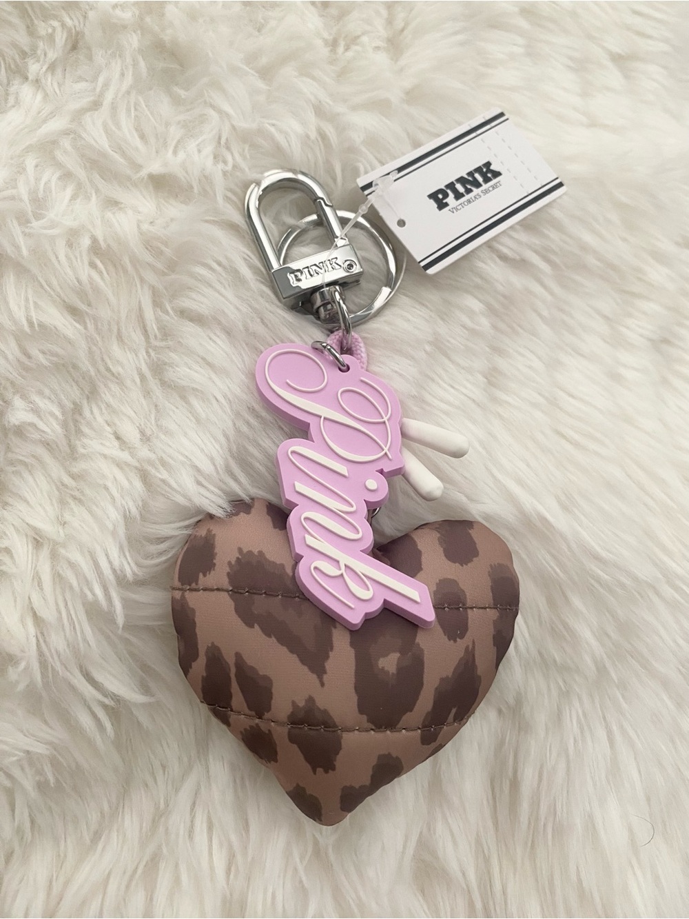 PINK Victoria's Secret Brown Camo Heart Keychain with Pink Logo Charm